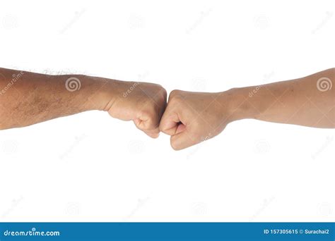 Two Men Bumping Fists Isolated On White Stock Image Image Of Symbol Handshake 157305615