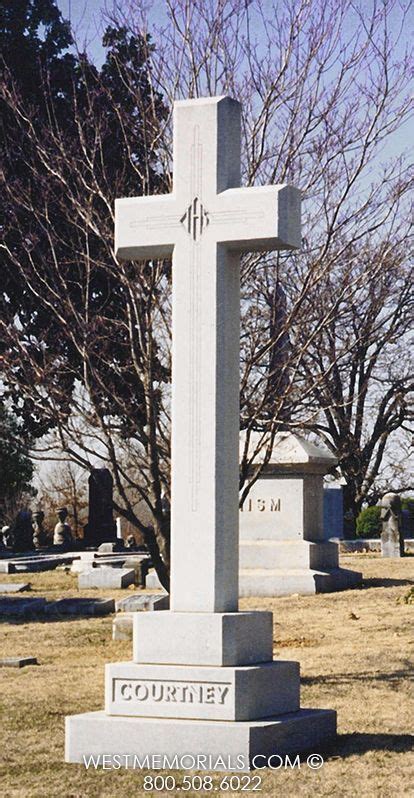 Gray Granite Headstone Tall Cross Carving Cemetery Monuments Cemetery