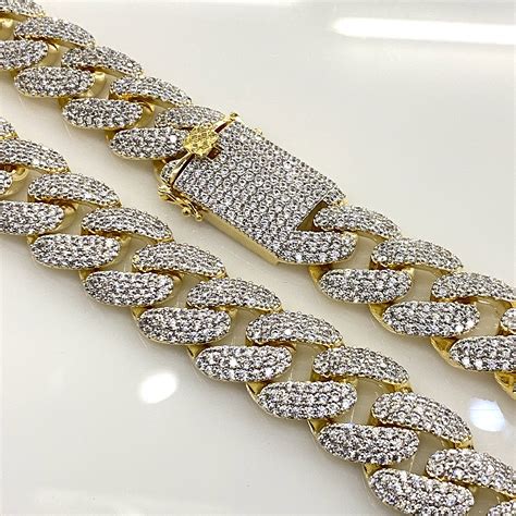 14k Gold Plated Simulated Diamond 18mm Wide Iced Cuban Link Chain