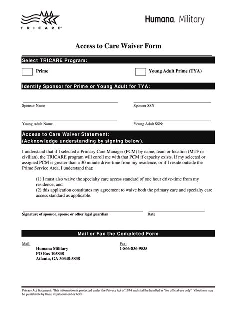 Humana Military Access To Care Waiver Form Fill And Sign
