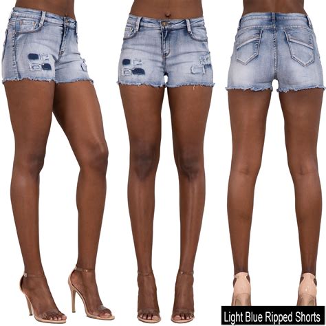 New Ladies Womens Blue Denim Shorts High Waisted Ripped Sexy Hotpants Jeans 6 22 Ebay