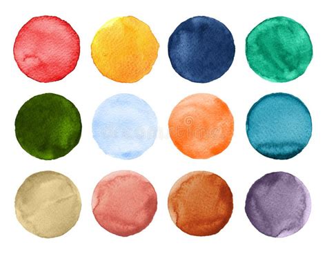 Set Of Colorful Watercolor Circles Isolated On White Watercolor Round