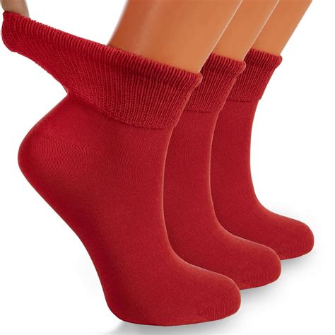 Awsamerican Made Diabetic Ankle Socks With Non Binding Top Red 3 Pairs Size 5 7