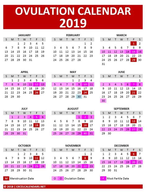 Yearly Ovulation Calendar Excelcalendarsnet