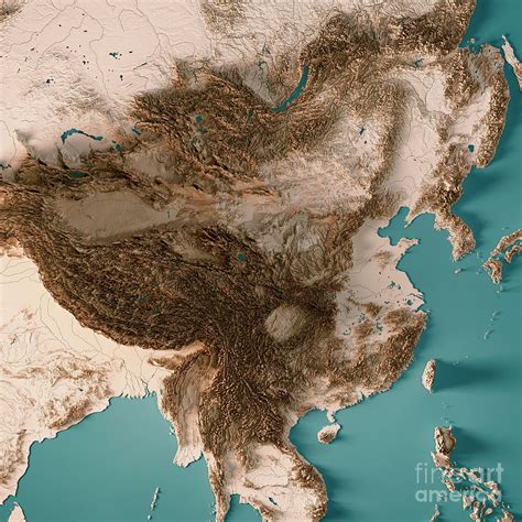 China 3d Render Topographic Map Neutral Digital Art By Frank Ramspott