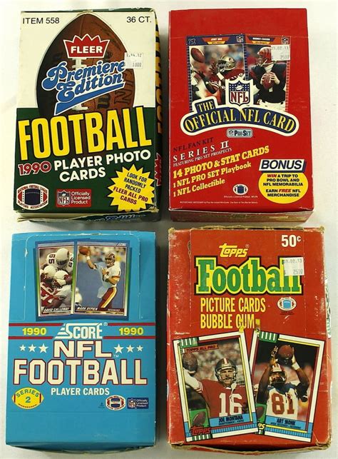 10 most valuable 1990 score football cards | old sports cards. Lot of (4) Boxes of Football Cards with 1990 Fleer, 1990 Score, 1991 NFL Pro Set & 1990 Topps ...