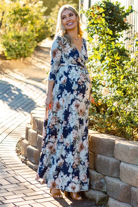 Pinkblush Blue Floral Sash Tie Maternitynursing Maxi Dress