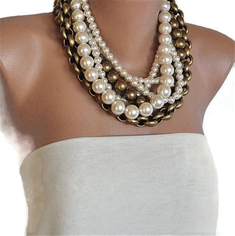 Bridal Jewelry Multi Strand Pearl Necklace Vintage Inspired Chunky