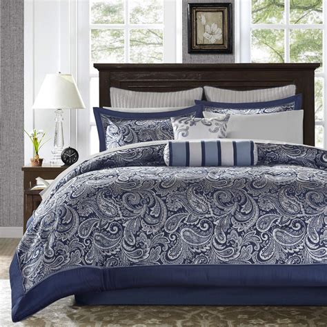 Madison Park Aubrey King Size Bed Comforter Set Bed In A Bag Navy