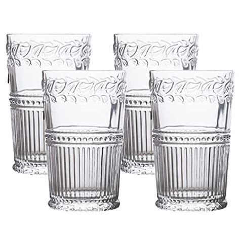 kingrol 4 pack crystal water glasses 12 oz vintage drinking glasses tumblers embossed highball