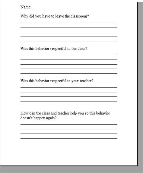 Student Behavior Reflection Sheet Student Behavior Reflection Sheet