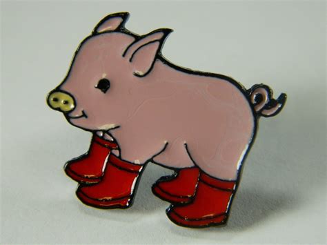 Cute Pink Baby Pig In Red Rain Boots Booties Lapel Pin Etsy