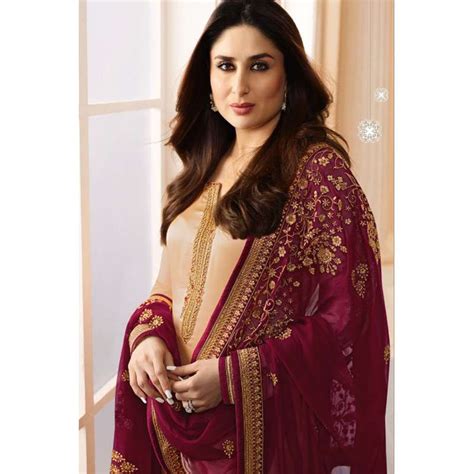 6273 Gold Kaseesh Kareena Kapoor Satin Georgette Suit With Heavy Work Dupatta Asian Couture
