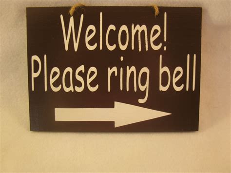 Wooden Painted Welcome Please Ring Bell With Arrow Sign