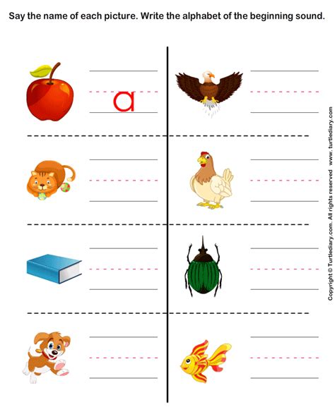 Free letters and alphabet worksheets. Write the Letter of Beginning Sound Worksheet - Turtle Diary