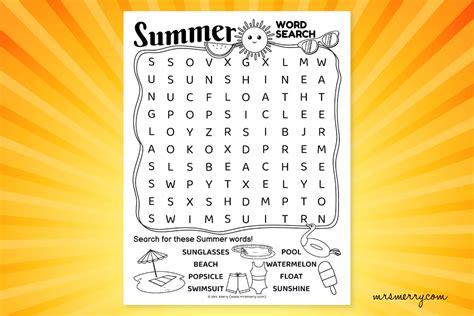 Free Summer Word Search Printable Puzzle Mrs Merry