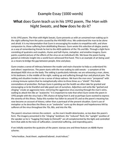 The Man With Night Sweats By Thom Gunn Lesson And 1000 Word Model Essay Cie Poetry Igcse