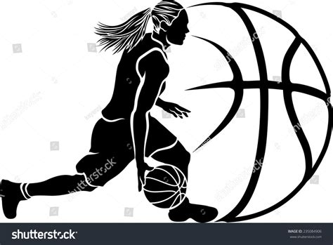 Basketball Silhouette Female Basketball Player Dribbling Stock Vector