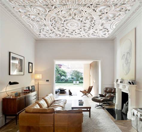 3d White Stone Carving C196 Ceiling Wallpaper Removable Self Adhesive