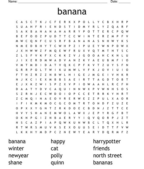 Banana Word Search Wordmint