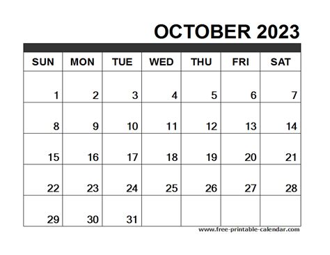 October 2023 Calendar Printable Free Printable
