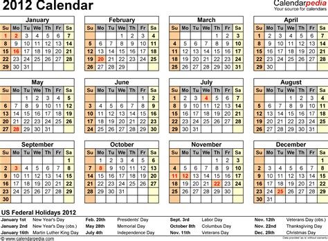 2012 Calendar Excel 10 Free Printable Templates Xlsxlsx