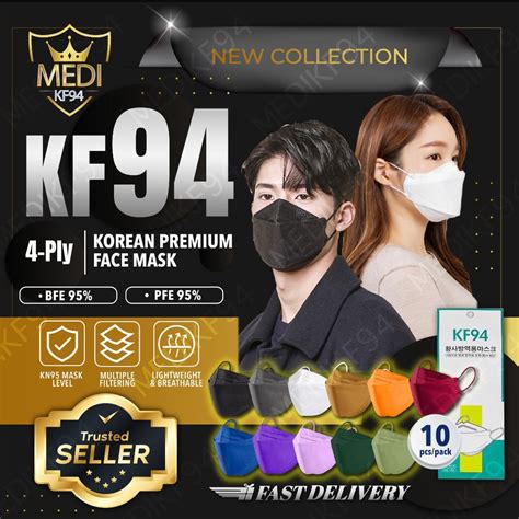 Multicolour 10pcs Kf94 Mask Kf94 Face Mask Earloop 4ply Korea Design