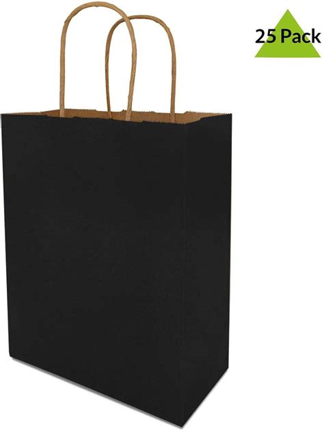 10x5x13x5 25 Pcs Black Kraft Paper Bags With Reinforced Patch
