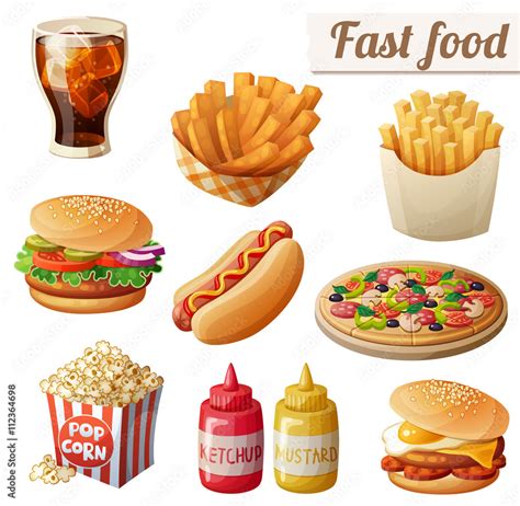 Fast Food Set Of Cartoon Vector Food Icons Isolated On White