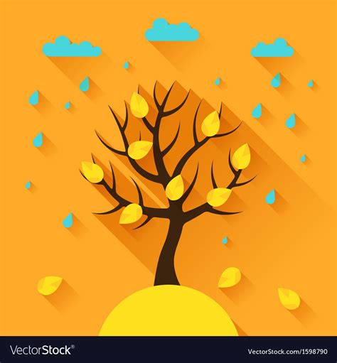 Background With Autumn Tree In Flat Design Style Vector Image