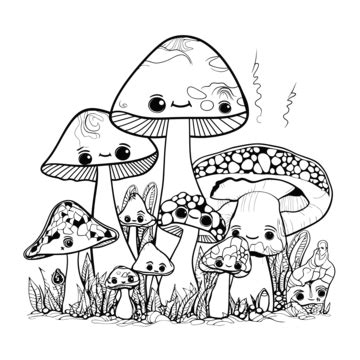 Cute Kawaii Mushroom Coloring Page Basic Simple Cute Cartoon Mushroom