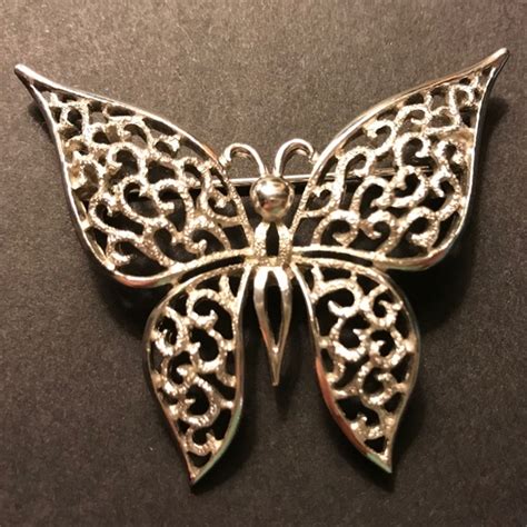 Trifari Jewelry Vtg Signed Trifari Butterfly Brooch Silver Toned