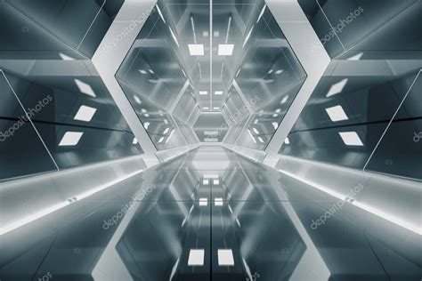 corredor de naves espaciales hexágono abstracto túnel futurista con luz fondo interior futuro
