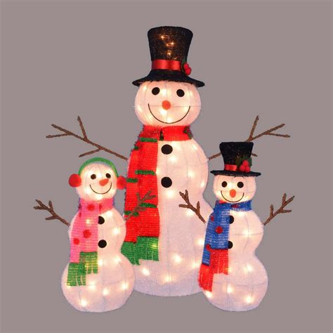 Set of 3 Lighted Tinsel Snowman Family Christmas Outdoor Decorations 35