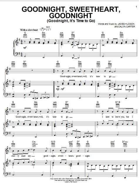Goodnight Sweetheart Goodnight Goodnight Its Time To Go Sheet Music By James Hudson Piano