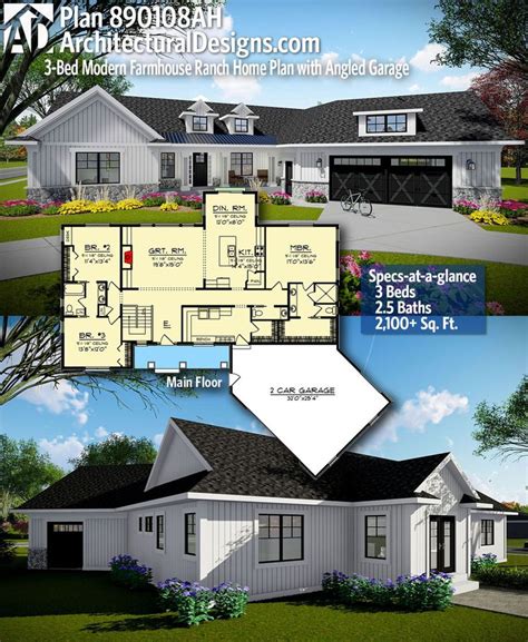 Plan 890108ah 3 Bed Modern Farmhouse Ranch Home Plan With Angled