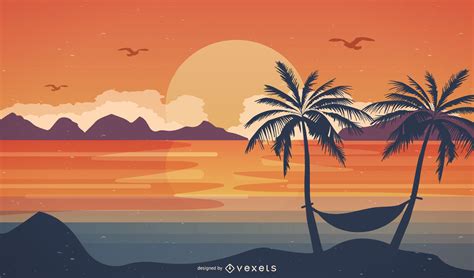 Summer Sunset Beach Landscape Vector Download