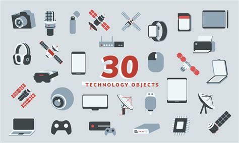 Ilustración Vectorial De 30 Objetos Tecnológicos Descargar Vectores