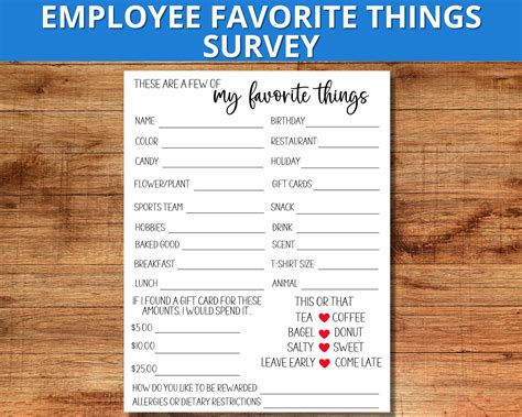 Employee Favorite Things Survey Co Worker All About Me List Employee Favorites Printable All