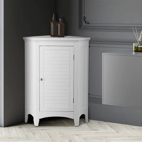 Teamson Home Wooden Bathroom Corner Cabinet Standing White Elg 586