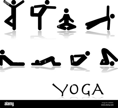 Icon Set Showing Different Yoga Poses Performed By Stick Figures Stock