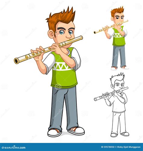 Boy Playing Flute Cartoon Character Stock Vector Illustration Of