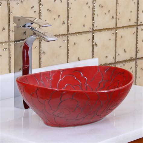 Shop for bathroom vanities in bathroom lighting & fixtures. ELITE 1557 Oval Red Rose Porcelain Ceramic Bathroom Vessel Sink Bathroom sinks, stone sink ...