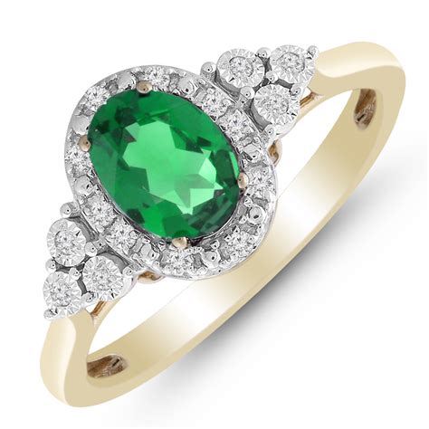 Ring With Created Emerald And Diamond In 10kt Yellow Gold