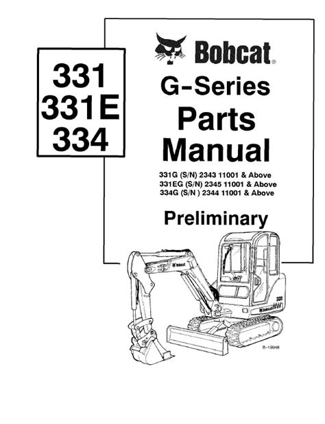 Bobcat 331 And 331e And 334 G Series Excavator Parts Manual