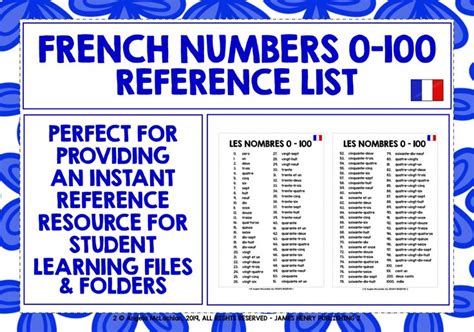 French Numbers 0 100 Reference List 1 Teaching Resources French