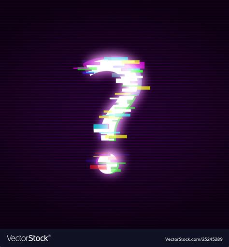 Neon Question Mark With Glitch Effect Abstract Vector Image