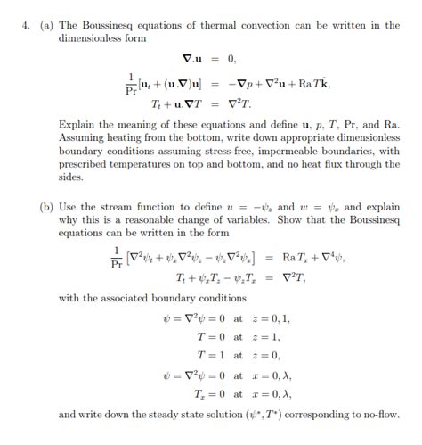 Solved A The Boussinesq Equations Of Thermal Convection Chegg Com