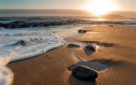 Sea Sunset Sand Shore Wave Wallpaper 3840x2400 364867 Wallpaperup