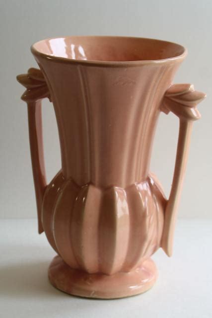 Mid Century Vintage Mccoy Pottery Flower Vase Warm Coral Pink Blush Color